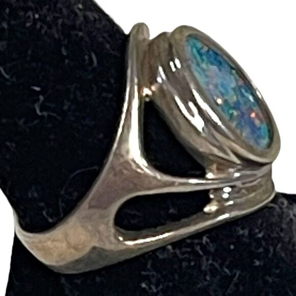 Whitney Kelly Mosaic Blue Fiery Opal Designer Sterling Silver Ring Size 8 WK - Picture 4 of 7
